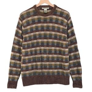 VTG Geoffrey Beene 100% Cotton Sweater Men's‎ L 3D Knit Basket Weave Crew L/S